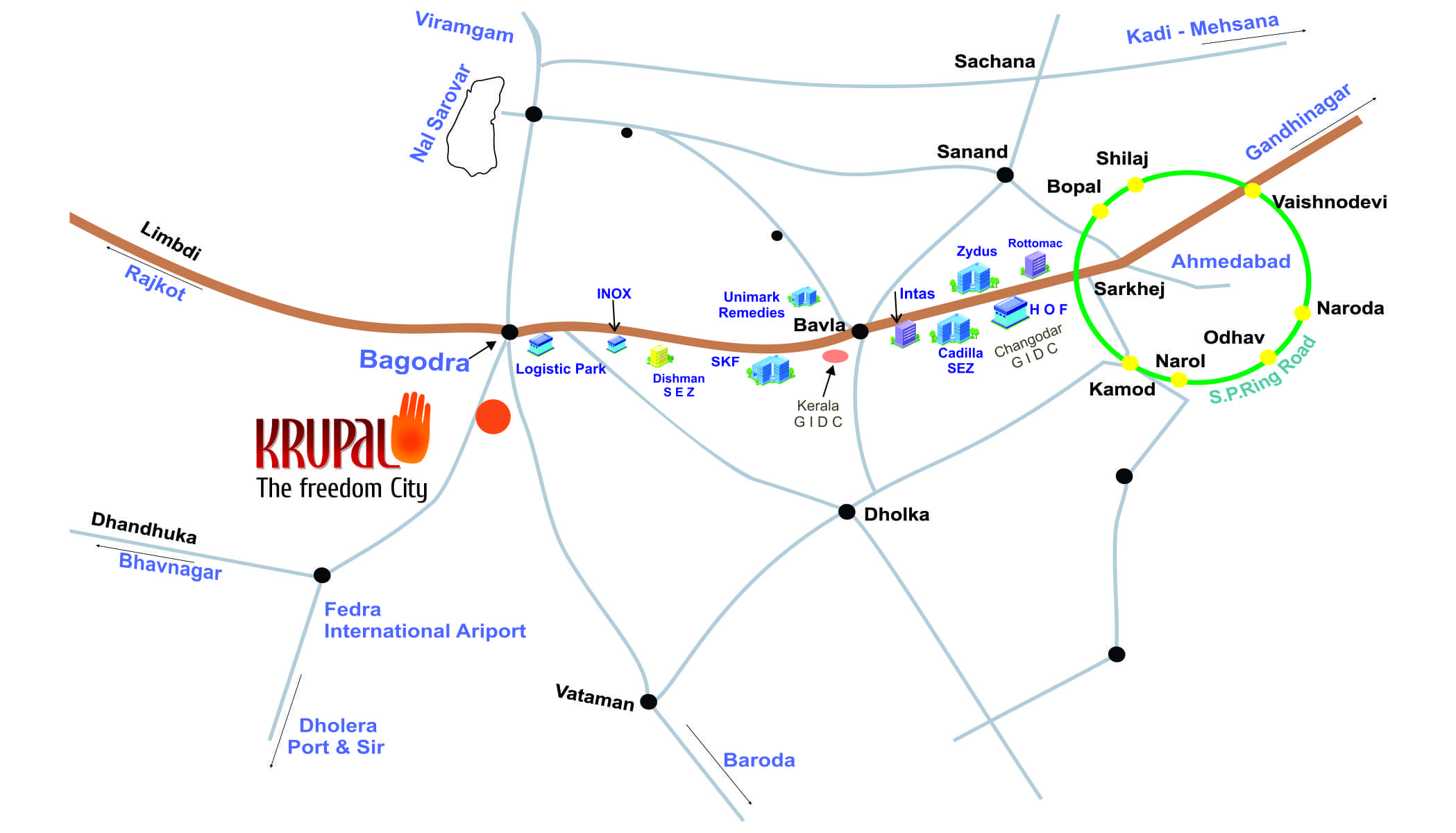 Location of Krupal The Freedom City at Bagodara